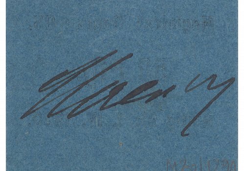 Numer inwentarzowy: MŻo/1290; Wymiary: Szerokość - 3,6 cm, wysokość - 4,5 cm; Materiał: papier; Technika: drukarska; Pochodzenie: Żory; Datowanie: 1920 r. r. 
Banknot zastępczy o nominale 50 fenig&oacute;w wydany przez Magistrat Żor. Ważny do 1.04.1920 r. Banknot wykonany z niebieskiego kartonu, cięty nier&oacute;wno w formie prostokąta. Na rewersie odręczny podpis (faksymile) Ferdinanda Haeringa, zastępcy burmistrza Żor.